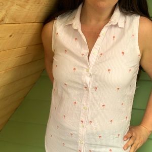 Pink pinstripe/palm tree sleeveless top